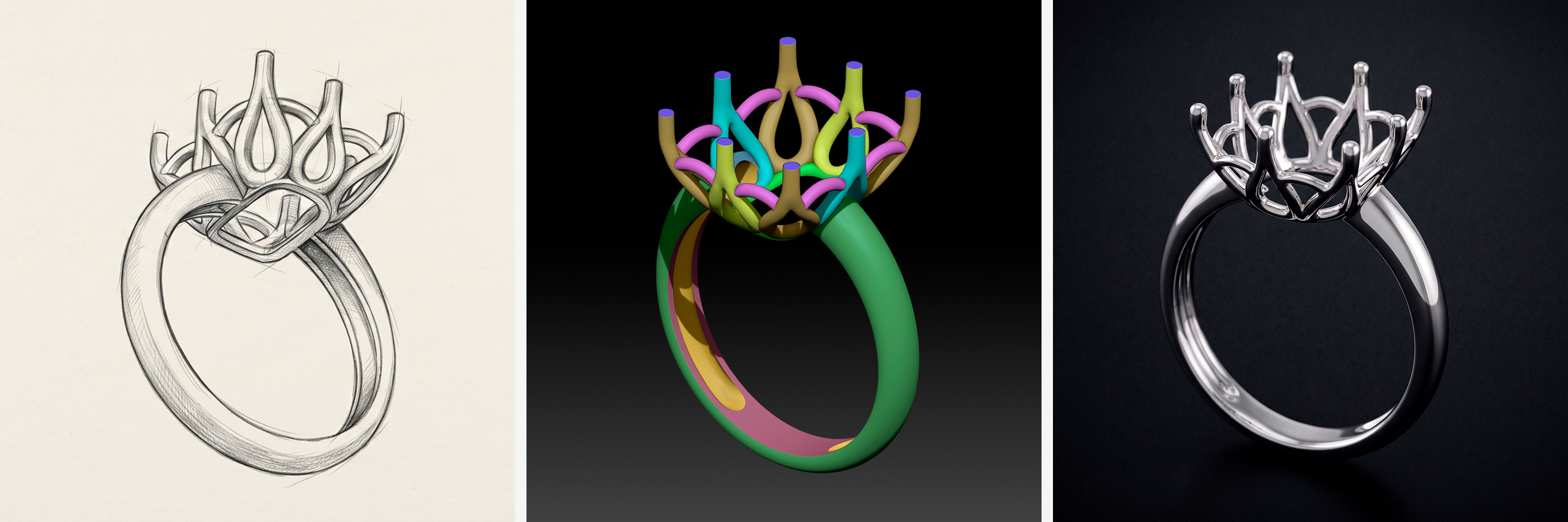 Organic-claw solitaire — CAD design case study, Studiojoia Pro